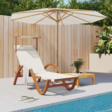 vidaXL Sun Lounger Chair with Canopy White Textilene and Solid Wood Poplar