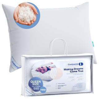 Continental Bedding - 550 Fill Power Down Pillow, Queen (1 Pack), Firm