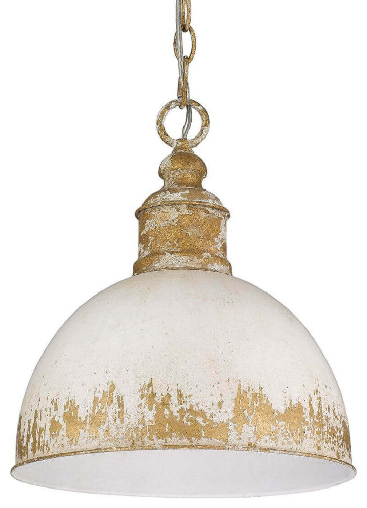 1 Light 12" Pendant, Vintage Gold With Antique Ivory Shade