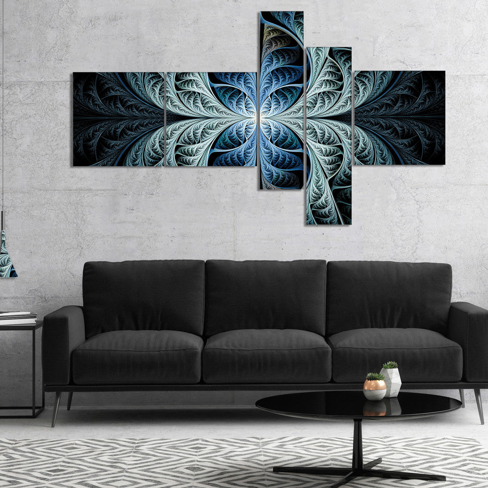 Glowing Blue Fabulous Fractal Art, Abstract Canvas Art Print, 60"x32", 5 panels