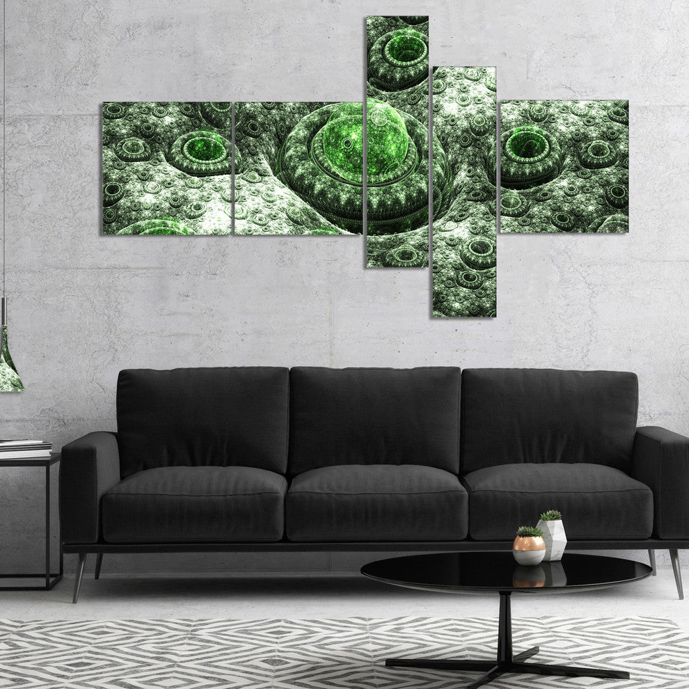 Exotic Green Fractal Landscape, Abstract Wall Art Canvas, 60"x32", 5 panels
