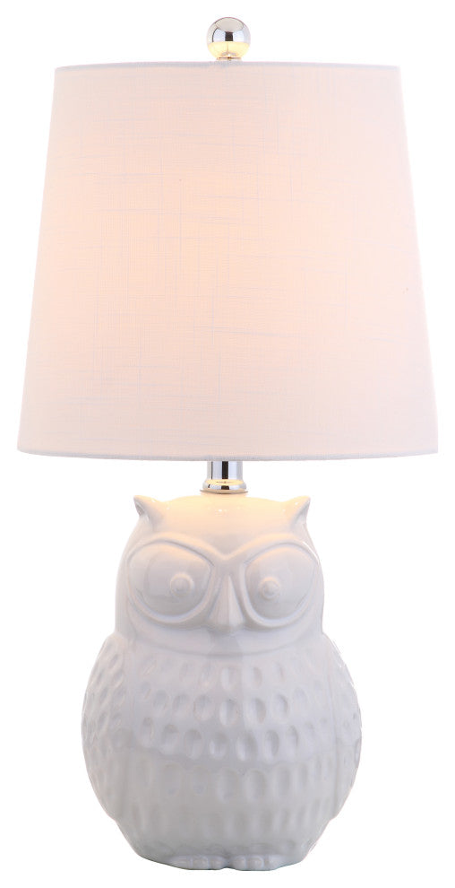 Hoot 20.5" Ceramic Mini Table Lamp, White Owl