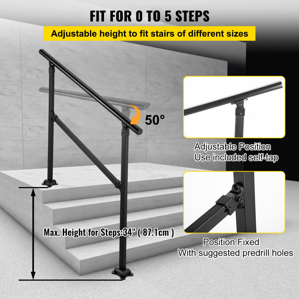 VEVOR Outdoor Stair Railing Transitional Wrought Iron Handrail, 34 Inch, 4 Steps