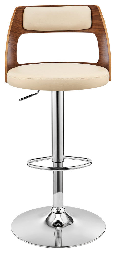 Cream Upholstered Chrome Base Adjustable Swivel Bar Stool