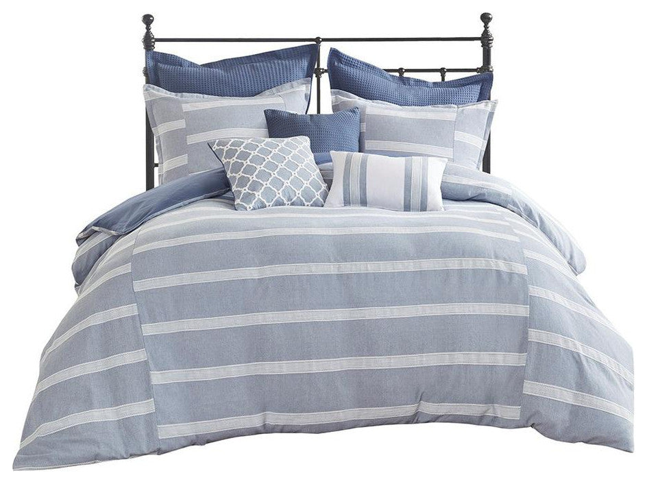 Madison Park Signature Noble Blue Oversized Duvet Cover Set w Removable Insert