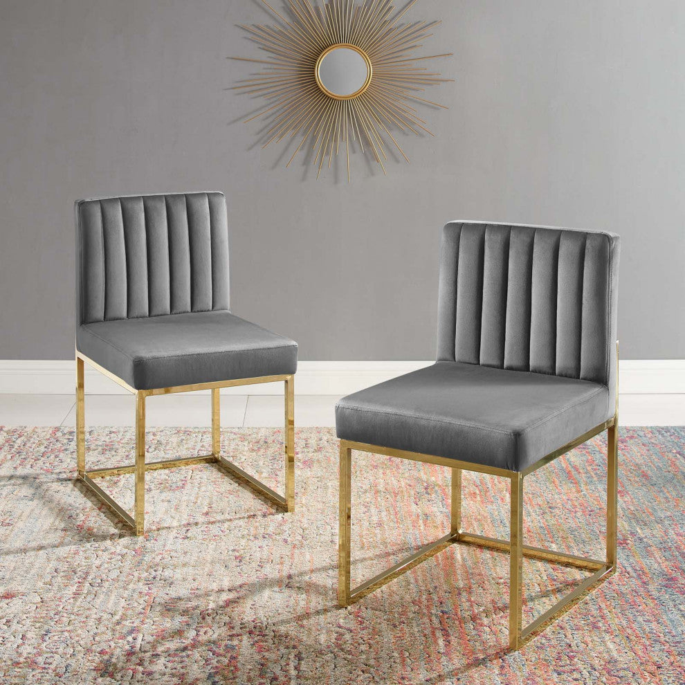 Carriage Dining Chair Performance Velvet Set of 2 - Gold Charcoal