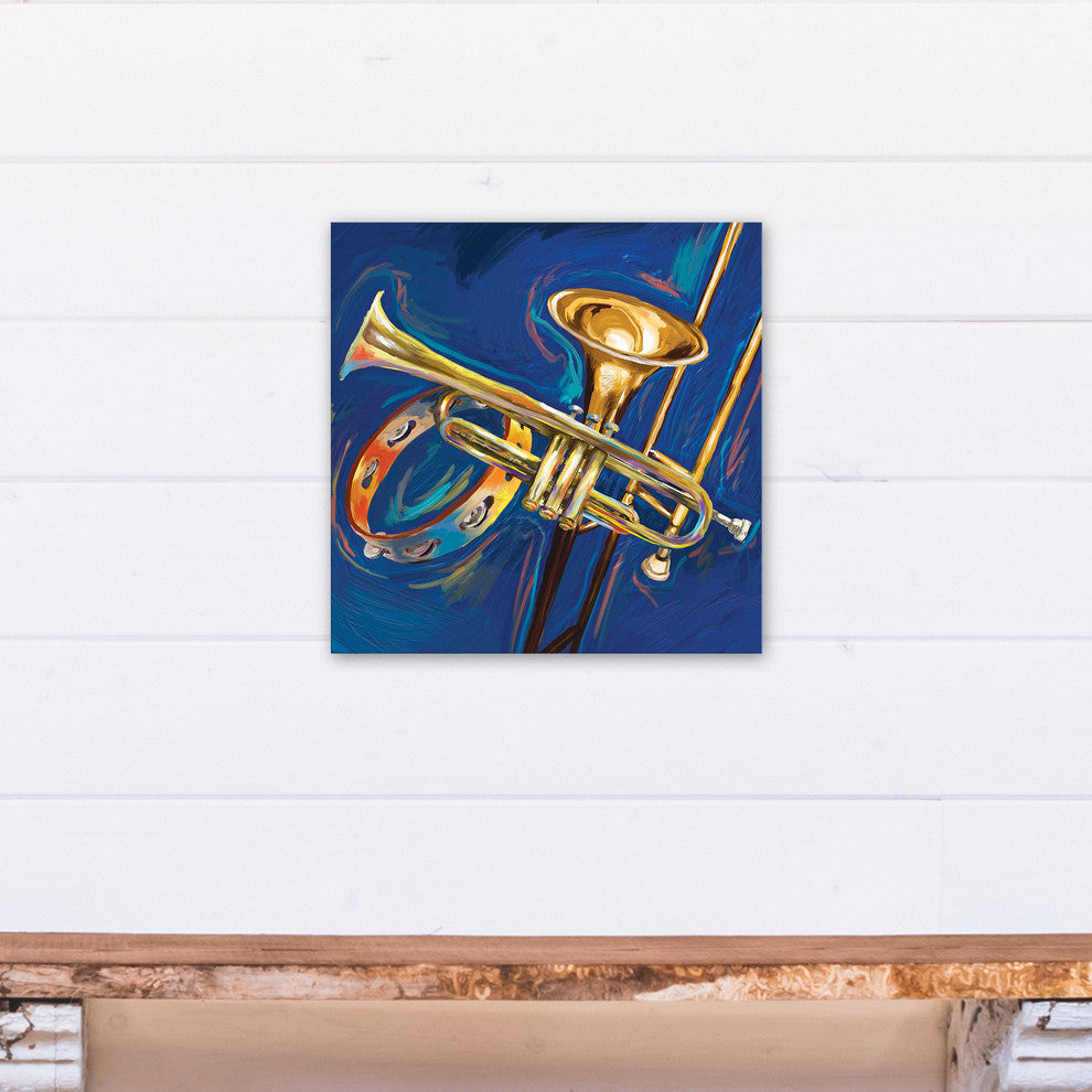 Trumpet Trombone and Tambourine Painting 16x16 Print on Canvas