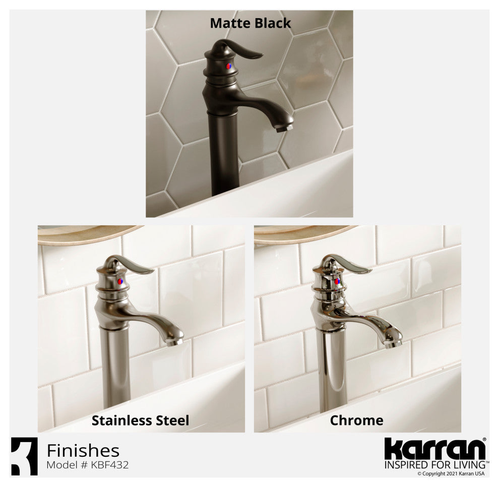 Karran KBF432 1-Hole 1-Handle Vessel Faucet With Pop-up Drain, Matte Black