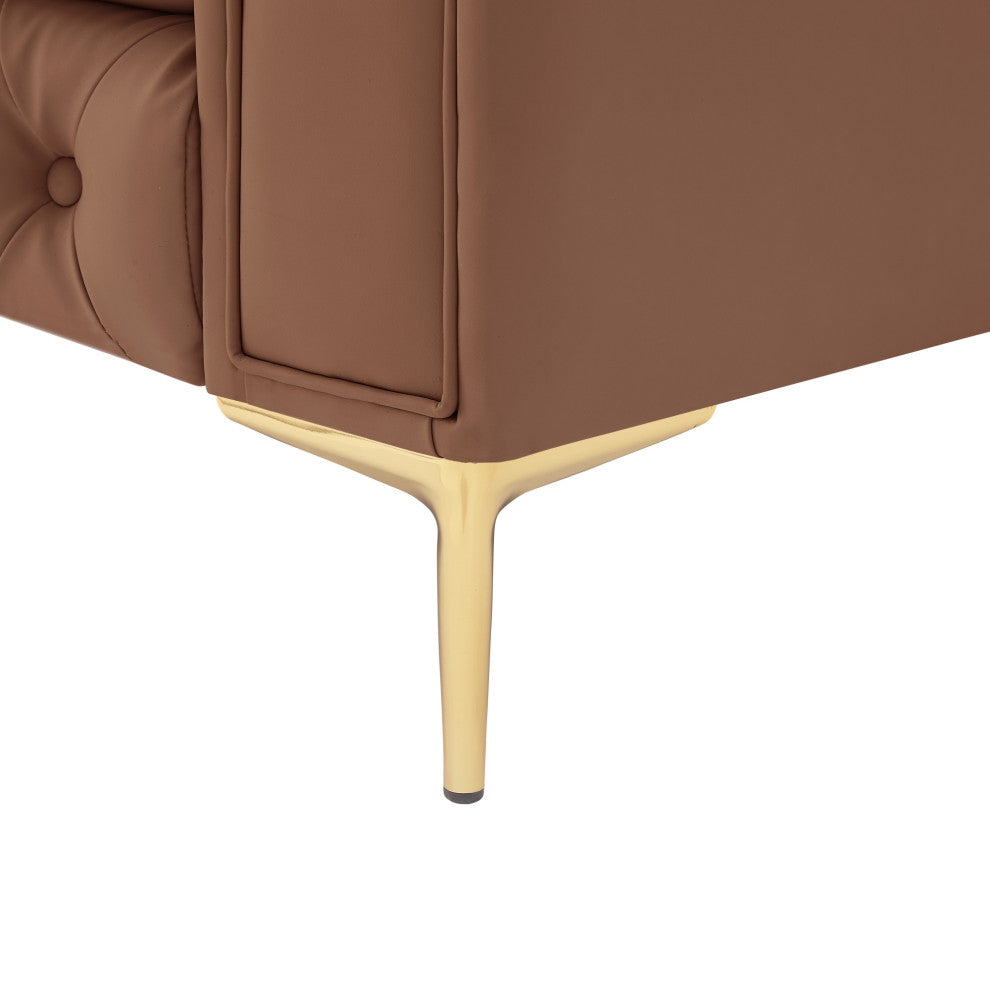 Nicole Miller Geraldine Sofa Button Tufted, 3 Seat, Camel Leather PU