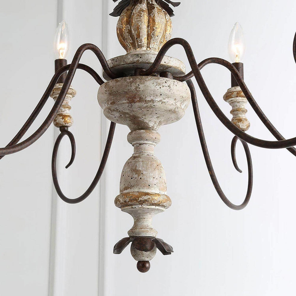 LNC 6-Light French Country Weathered White Wood Chandelier, 31"
