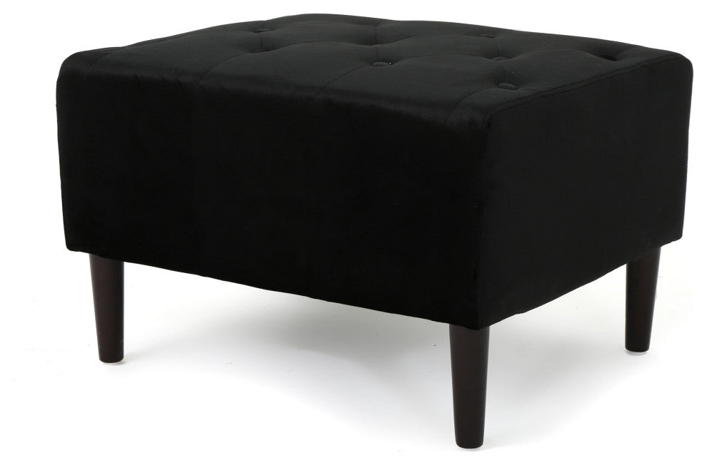 GDF Studio Kalani Tufted New Velvet Ottoman, Black