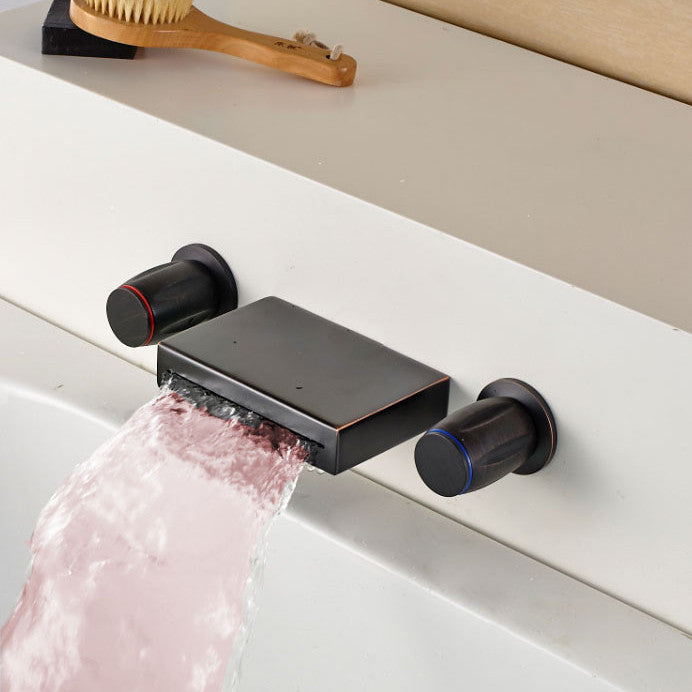 Molina Dual Handle Wall Mount Waterfall Oil Rubbed Bronze LED Sink Faucet