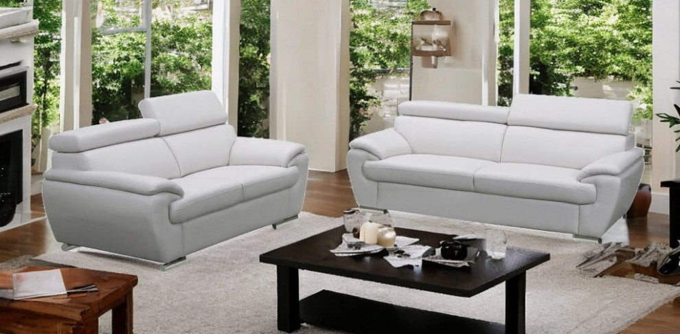 2-Piece Indoor White Genuine Leather Five Person Seating Set