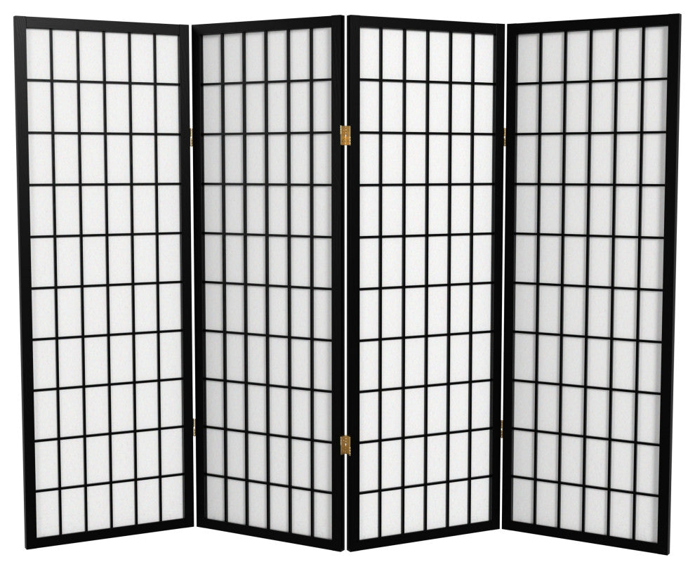 4'' Tall Window Pane Shoji Screen, Black, 4 Panels