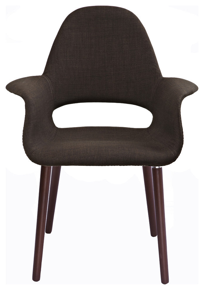 Designer Modern Upholstered Fabric Dark Wooden Leg Living Room Dining Chair, Brown