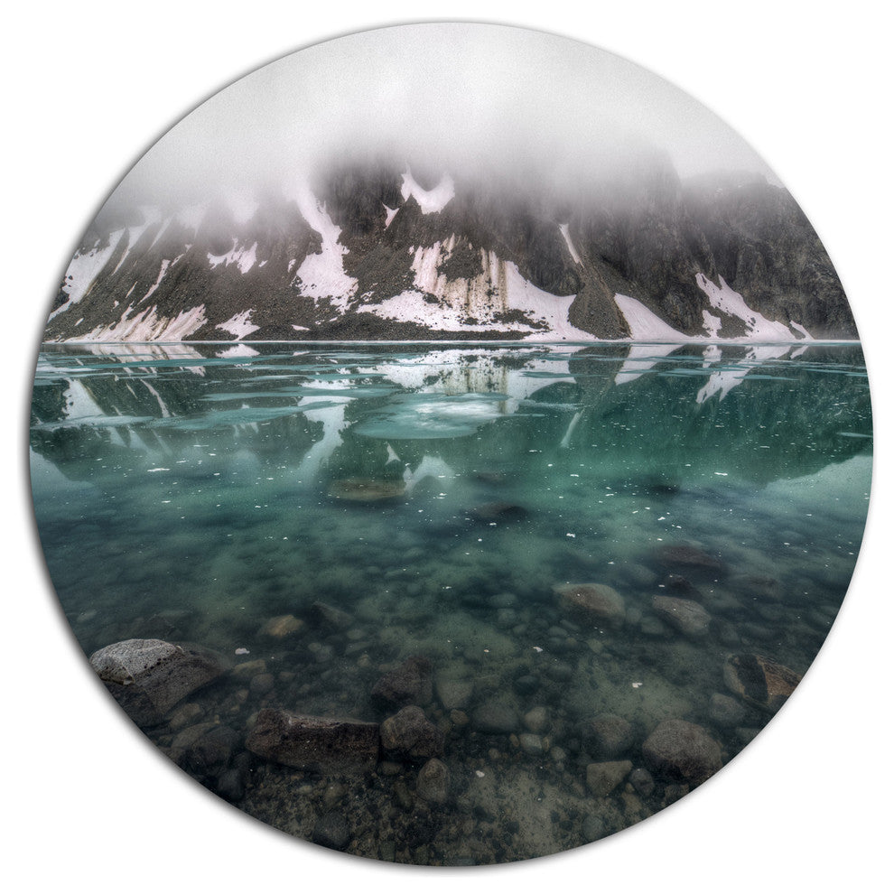 Beautiful Turquoise Mountain Lake, Landscape Disc Metal Artwork, 11"