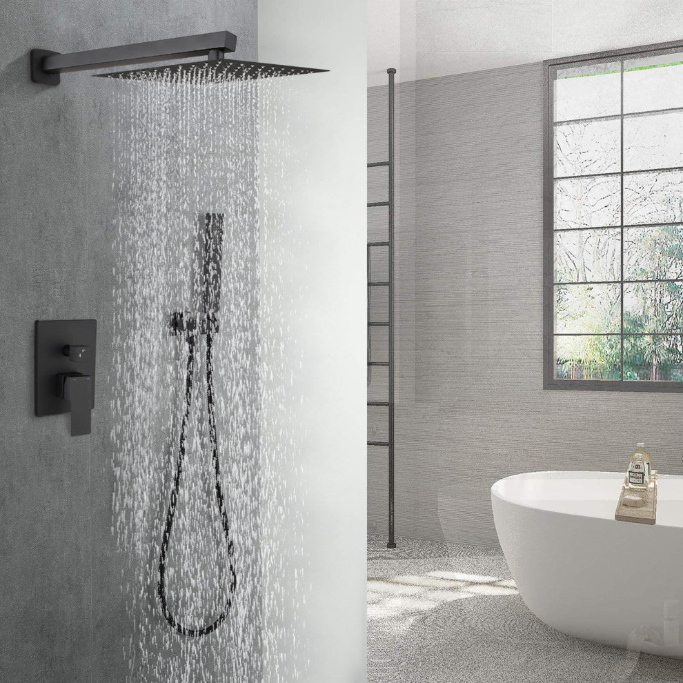 12 inch Wall-Mounted Square Completed Shower System with Handheld Shower and Hea