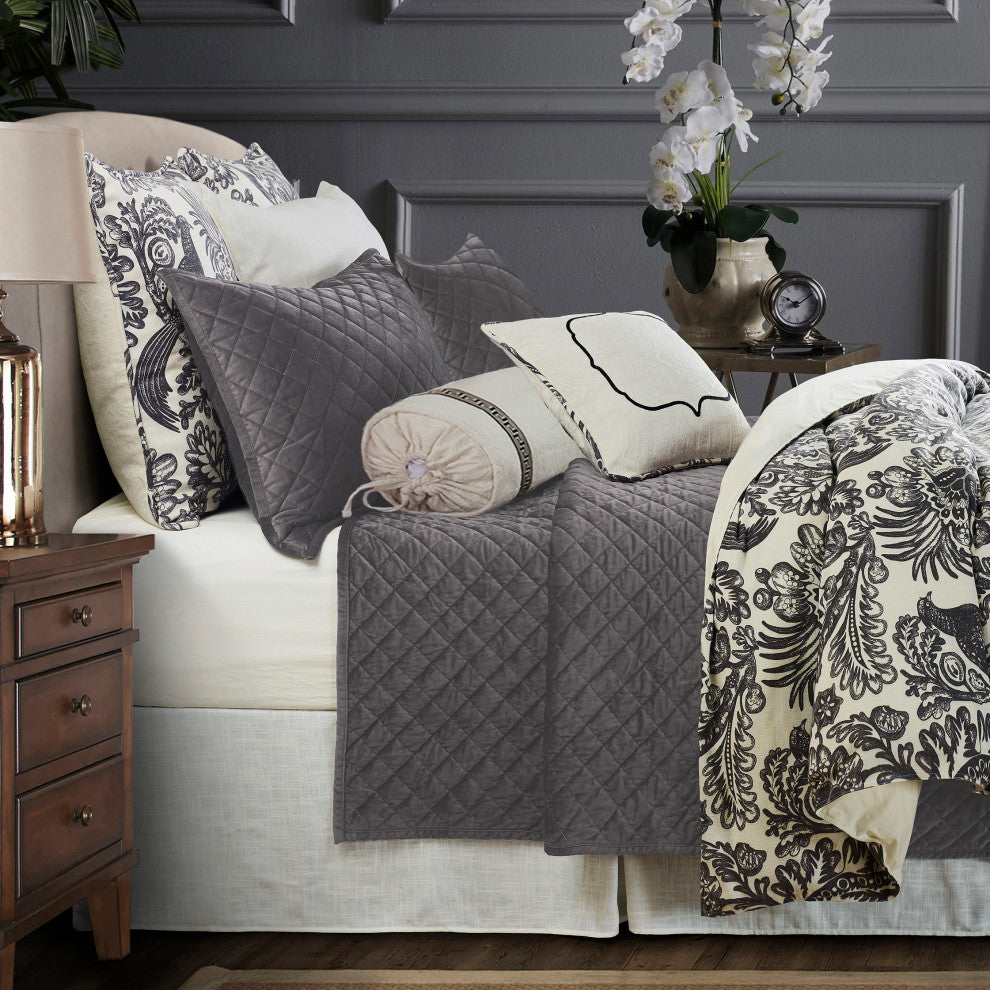 7-PieceAugusta Toile Duvet Package, Super King Grey