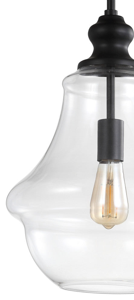 Adam Adjustable Metal and Glass Led Pendant, Oil Rubbed Bronze, 12" Width