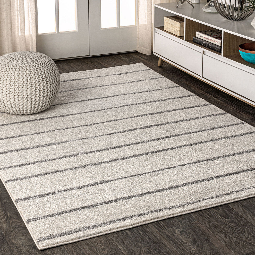 Williamsburg Minimalist Stripe Rug, Cream/Gray, 5 X 8