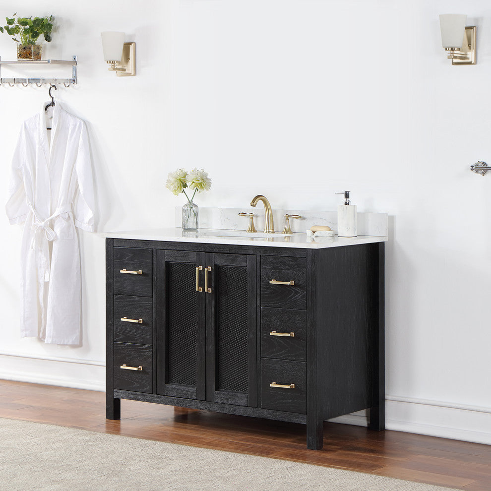Hadiya Black Oak Bathroom Vanity Set, 48", Without Mirror