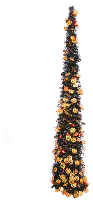 65-in H Electric Lighted Pop-Up Black/Orange Tinsel Halloween Tree