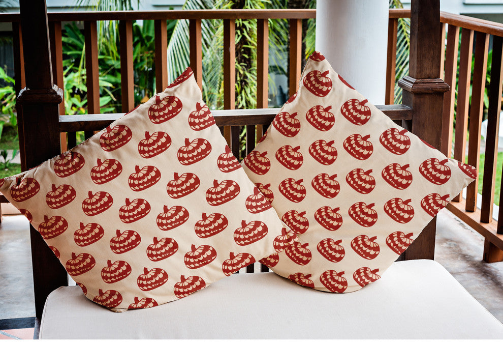 18" x 18" Patterned Pumpkins Indoor/Outdoor Polyester Throw Pillow, Maple Red
