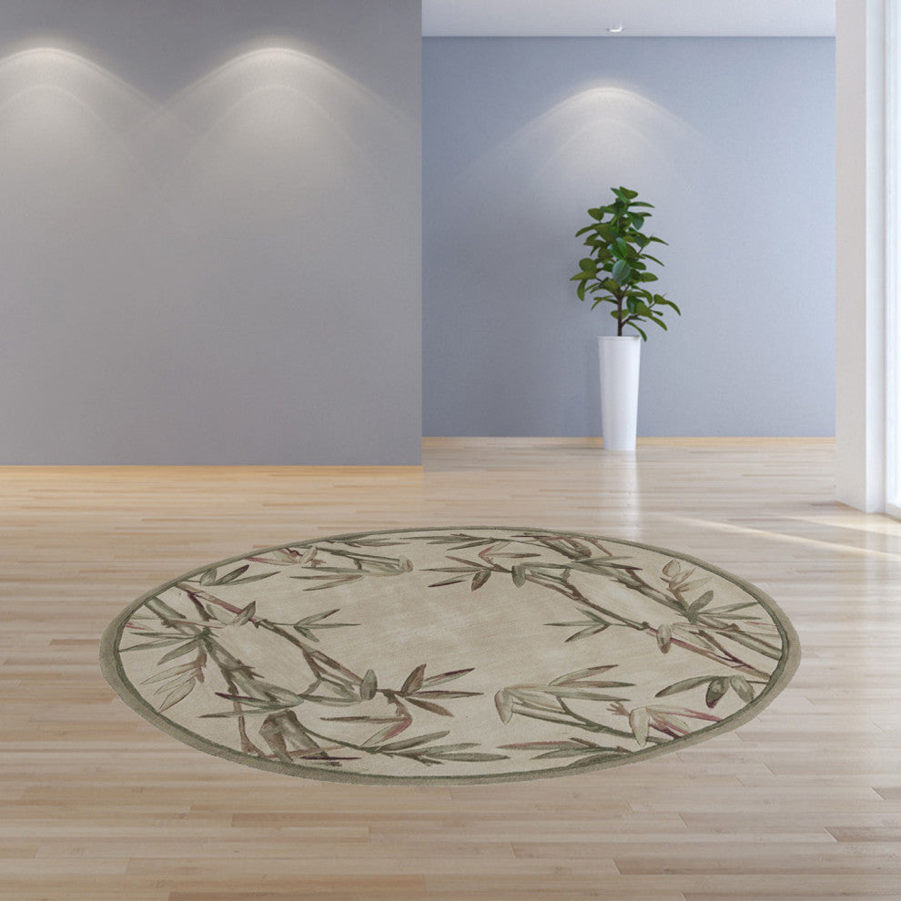 HomeRoots 6' Ivory Hand Tufted Tropical Bamboo Round Indoor Area Rug