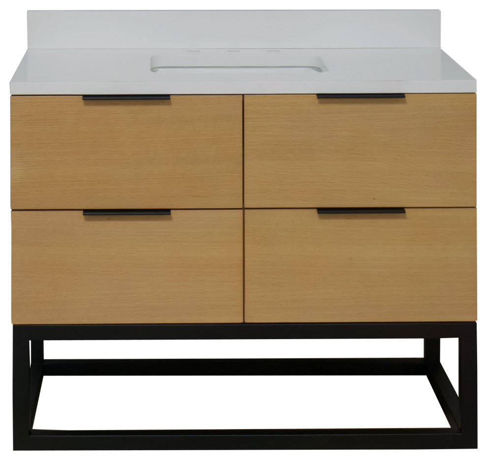 Mia 42" Bathroom Vanity, Blonde, Matte White