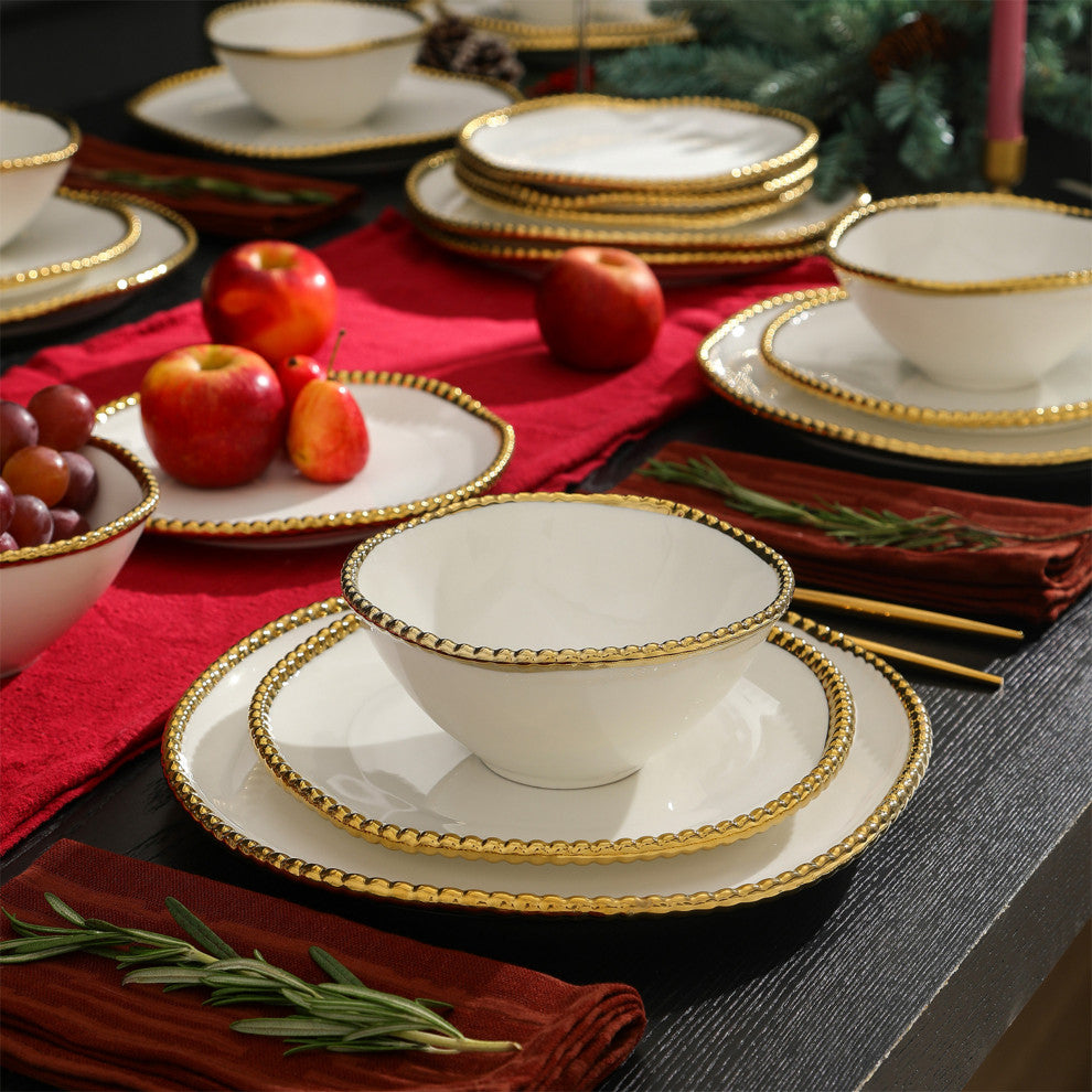 Christian Siriano Akoya Porcelain 24-Piece Dinnerware Set, White