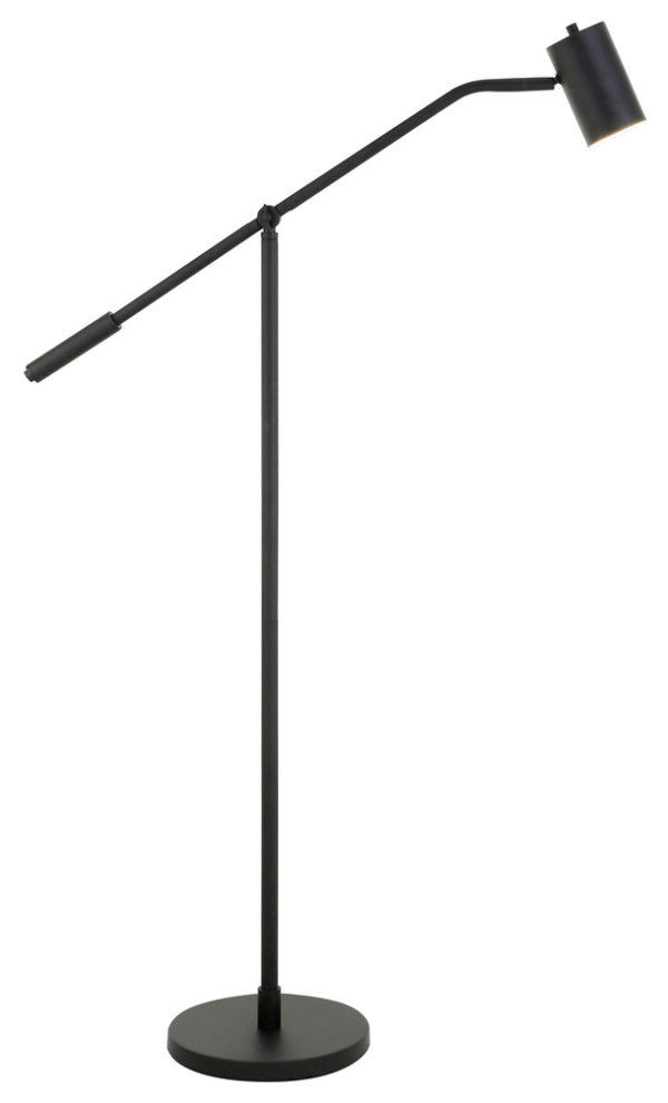 60" Black Swing Arm Floor Lamp With Black Drum Shade