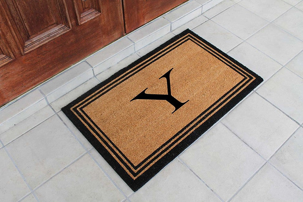A1HC Black/Beige Coir Monogrammed Doormat 24"x39" , Y