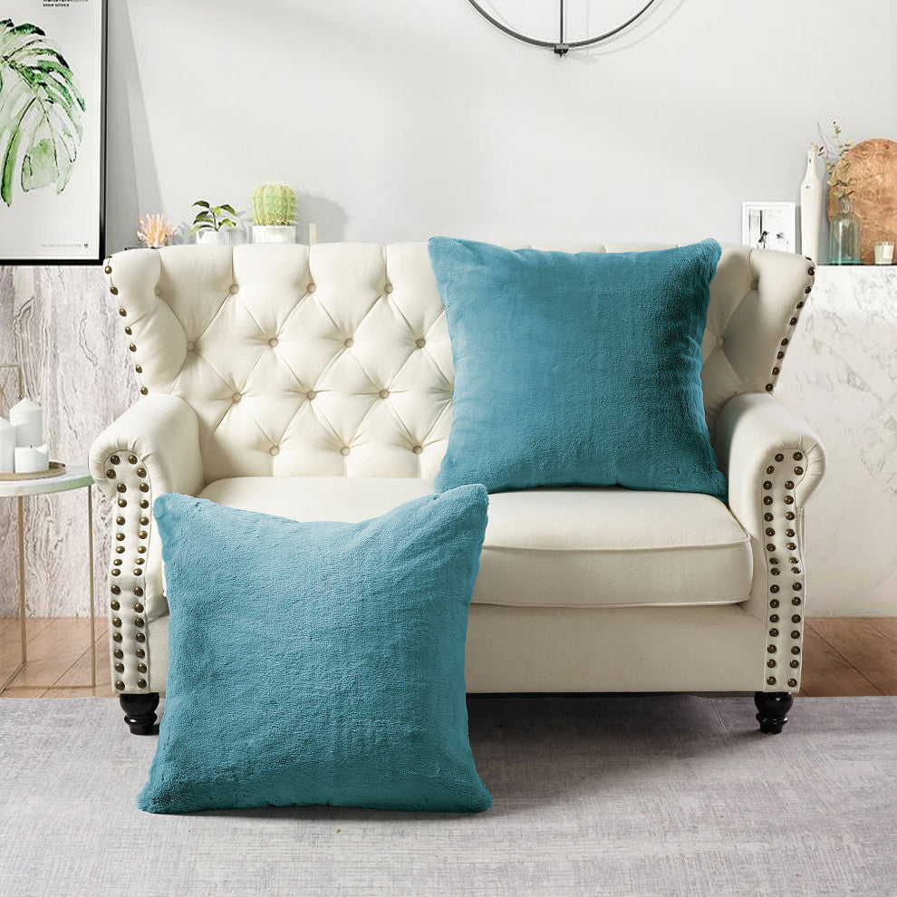 Heavy Faux Fur Throw Pillow Covers 2pcs Set, Silver Blue, 20''x20''