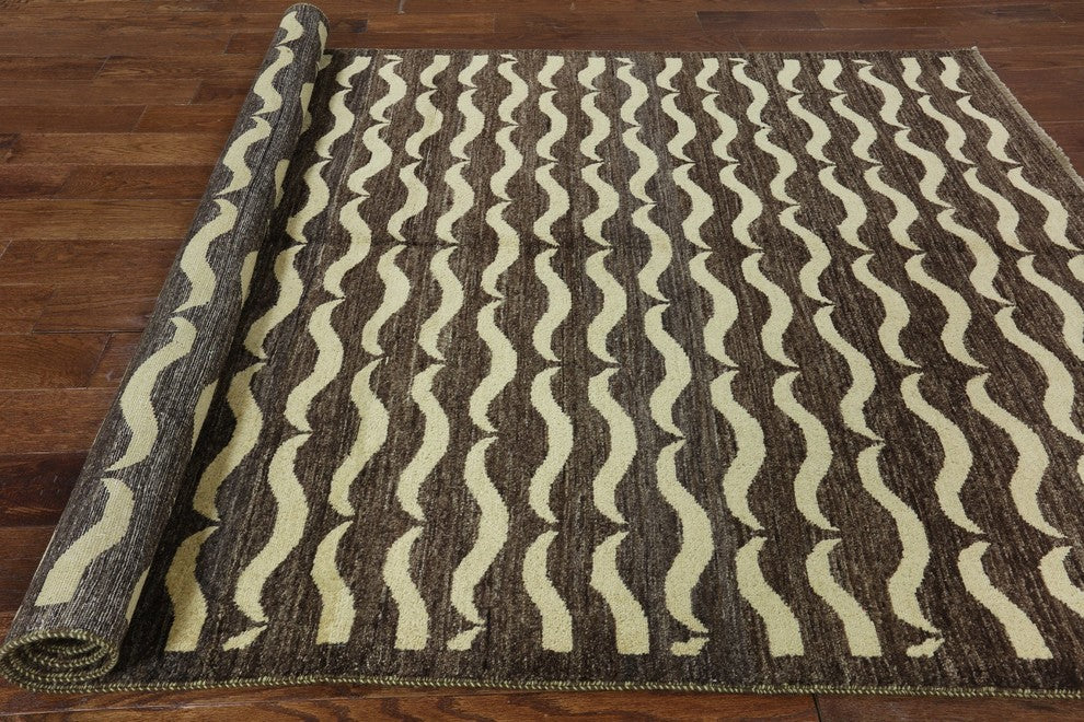 New 6'x8' Brown All Over Mustache Design Gabbeh Hand Knotted Wool Area Rug H8581