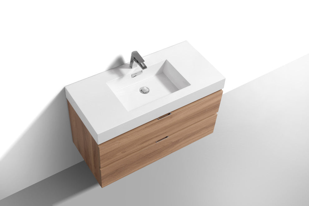 Bliss 36'' Wall Mount Modern Bathroom Vanity Vulcan Ash Grey, Honey Oak