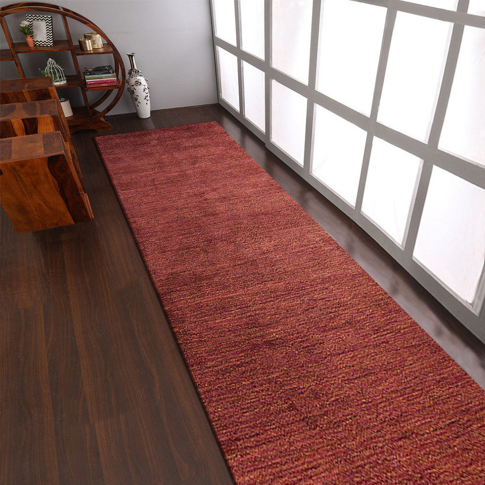 HAND KNOTTED LOOM SILK ECO-FRIENDLY AREA RUGS -2'8''x12',Runner,Red Gold,Solid