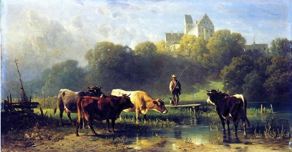 Fredrich Johann Voltz Cattle Watering at a Lake Wall Decal