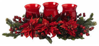 Poinsettia and Berry Triple Candleabrum