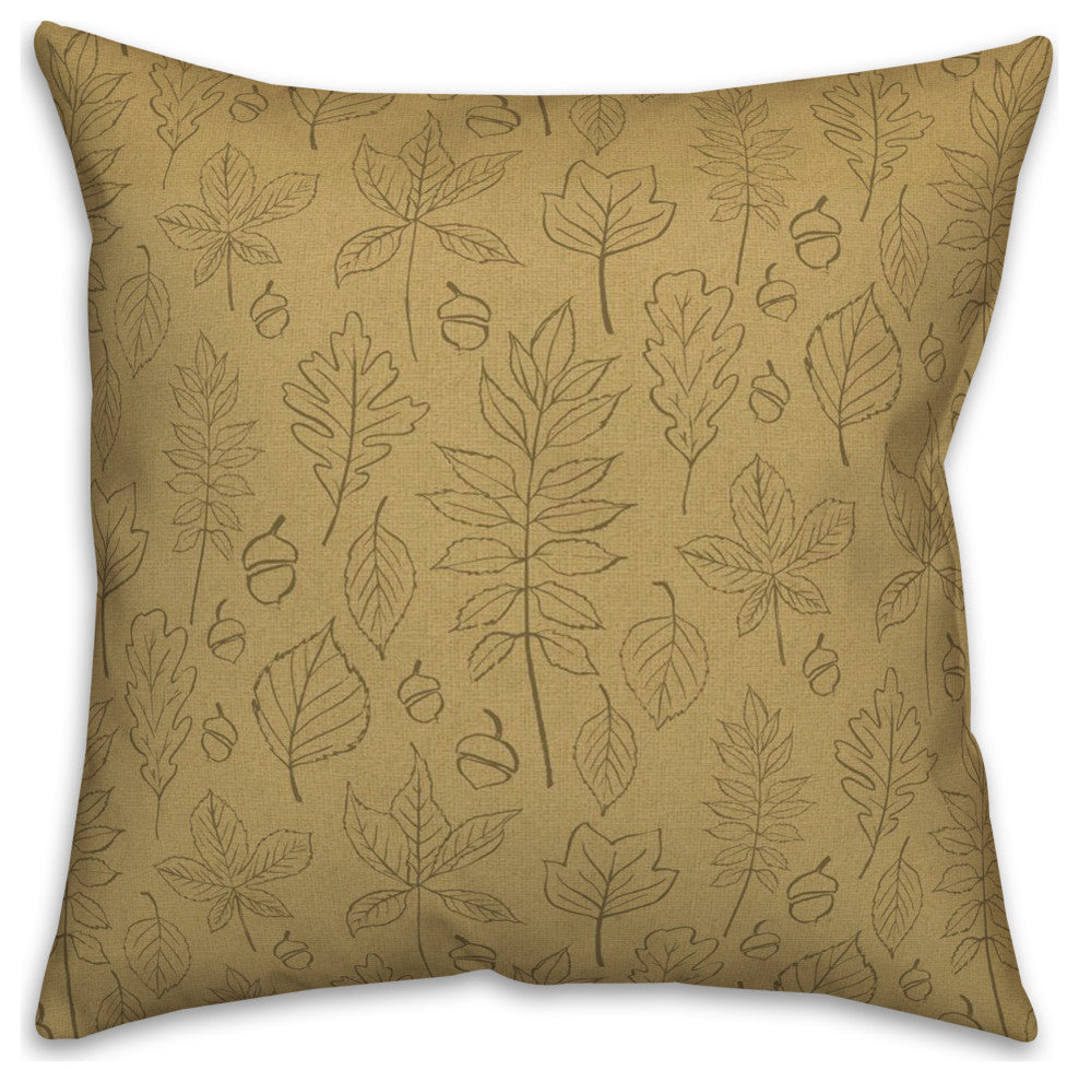 Mustard Yellow Leaf Pattern 18x18 Spun Poly Pillow