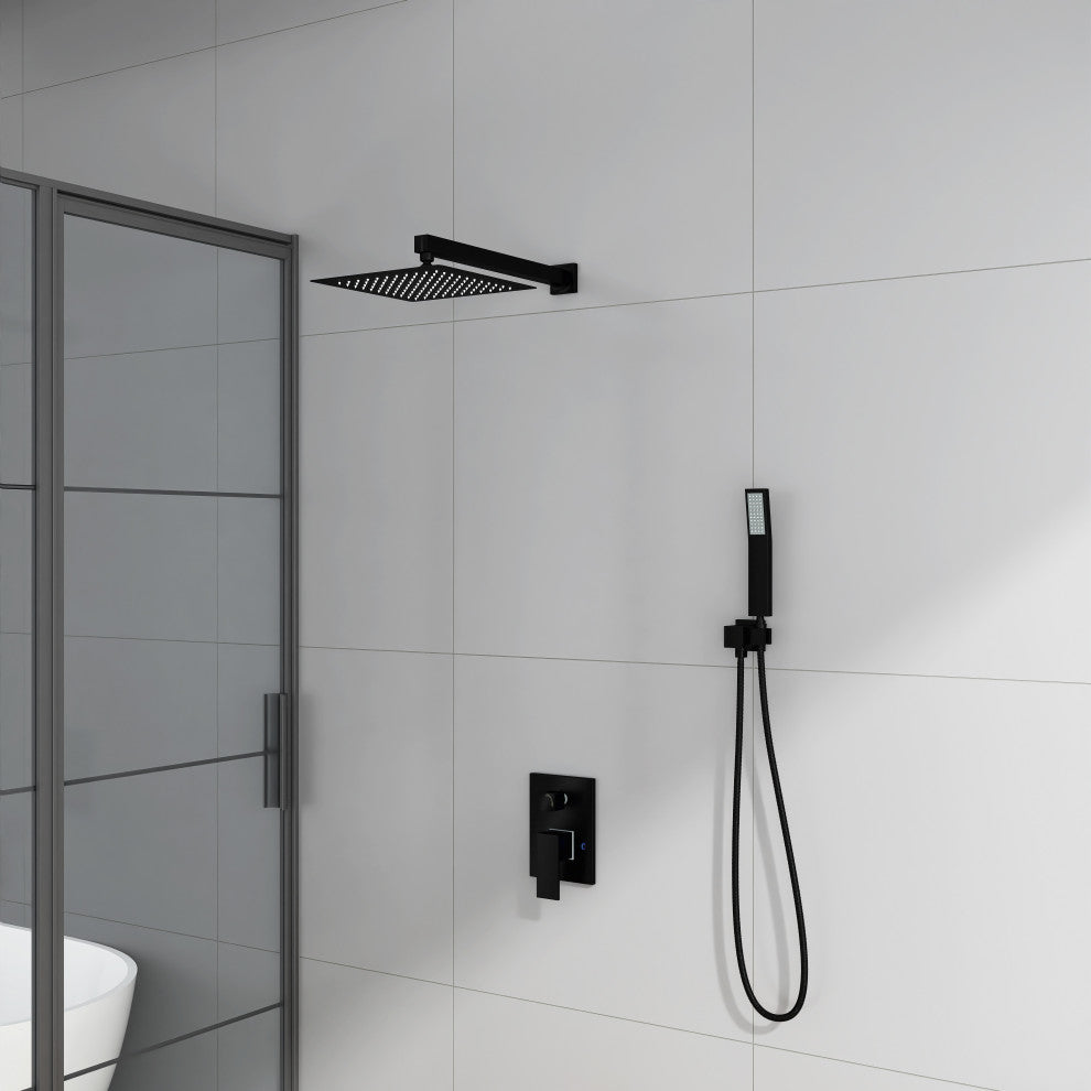 Wall Mount Shower Faucet With Rough-In Valve, Matte Black