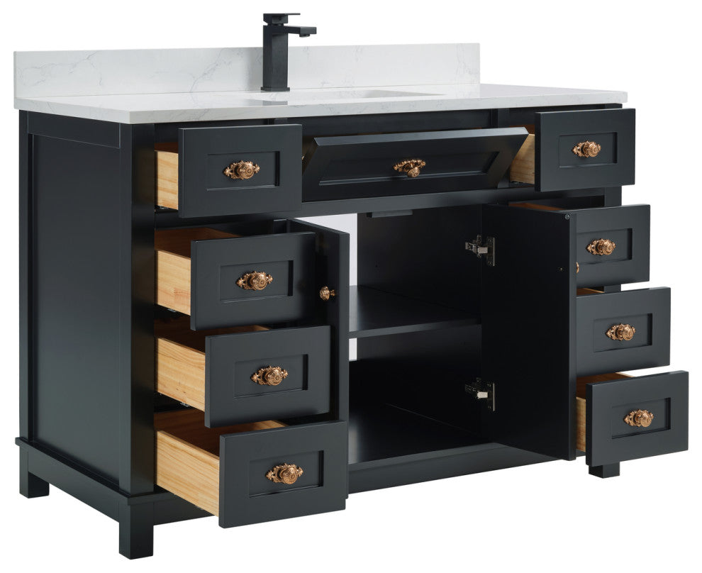 Legion Furniture WS2515 Series Bathroom Sink Vanity, Tricorn Black, 48", Artificial Stone Top, Single Sink