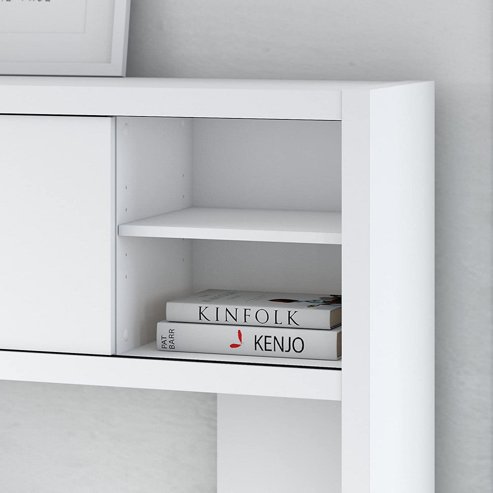 Contemporary L-Shaped Desk, Hutch With Open Shelves and Cabinet, Pure White