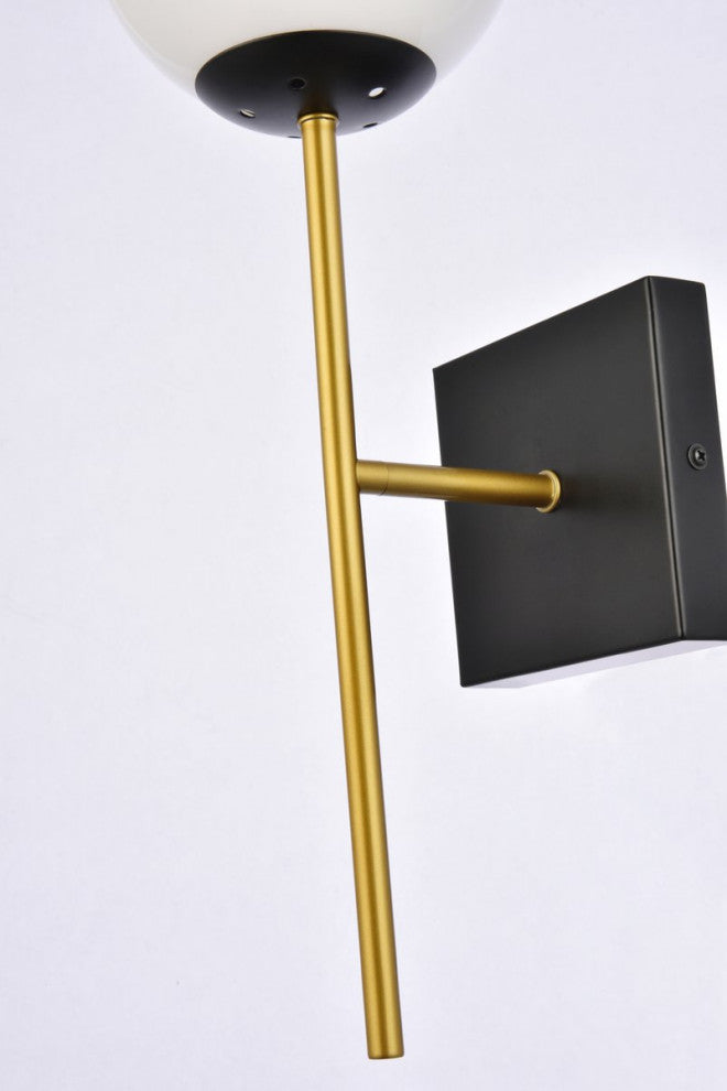 Noah 1-Light Black and Brass and White Glass Wall Sconce