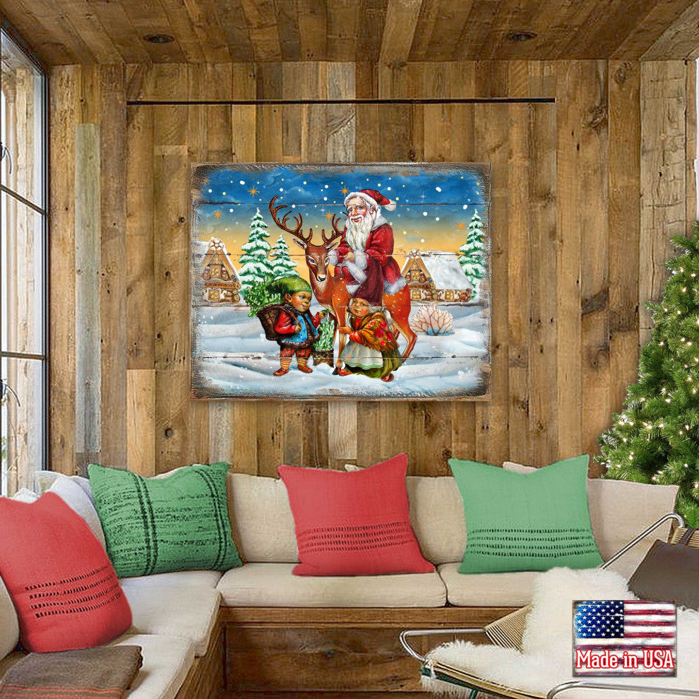 Vintage Reindeer Ride Santa Wooden Wall Art, Medium 18x12