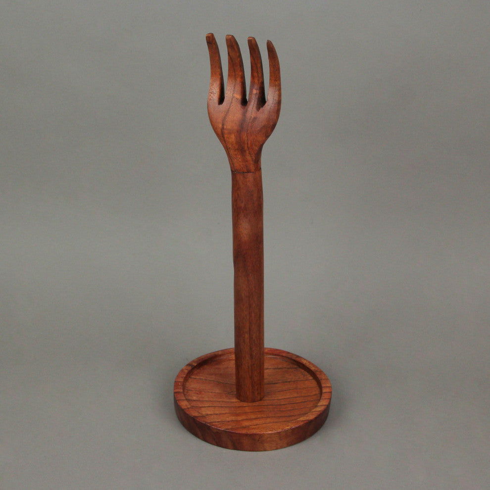 Hand Carved Wooden Countertop Paper Towel Holder Rustic Kitchen Fork Top Stand