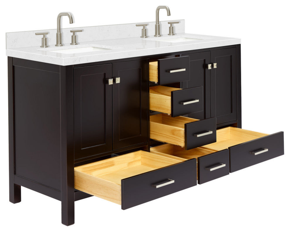Ariel Cambridge 60" Double Rectangle Sinks Vanity, Carrara Quartz