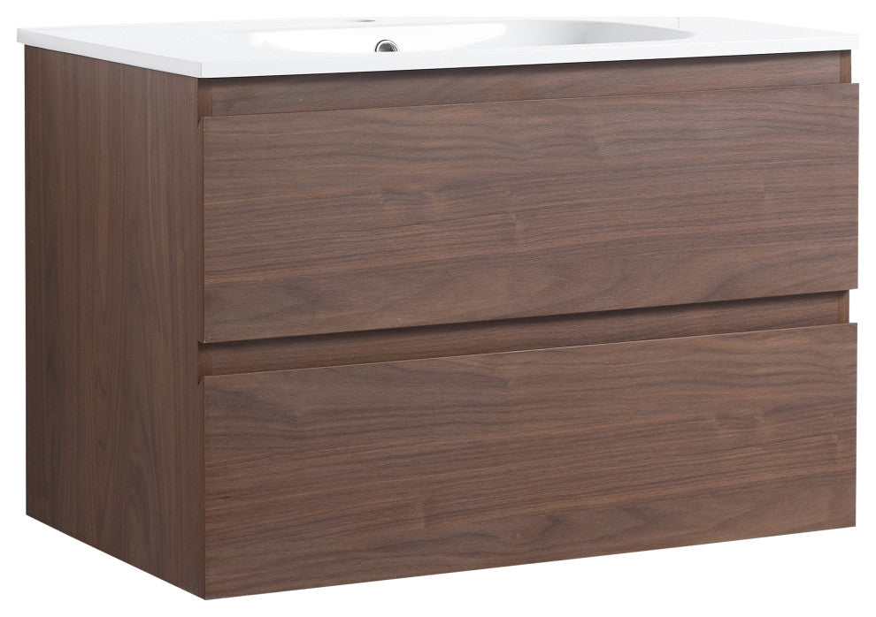 Wall-Mounted Plywood Bathroom Vanity Set in Light Oak with Integrated Gel Sink, Brown Oak, 30" X 18" X 20"