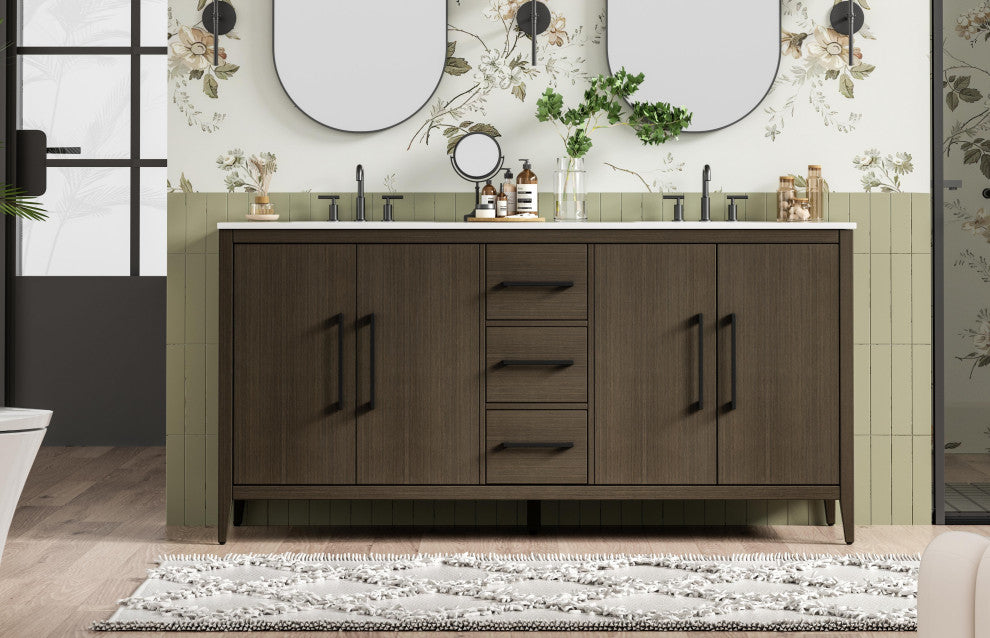 Home Living 72" Double Bathroom Vanity, Mocha Brown