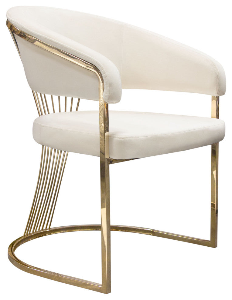 Solstice Dining Chair, Cream Velvet With Polished Gold Metal Frame