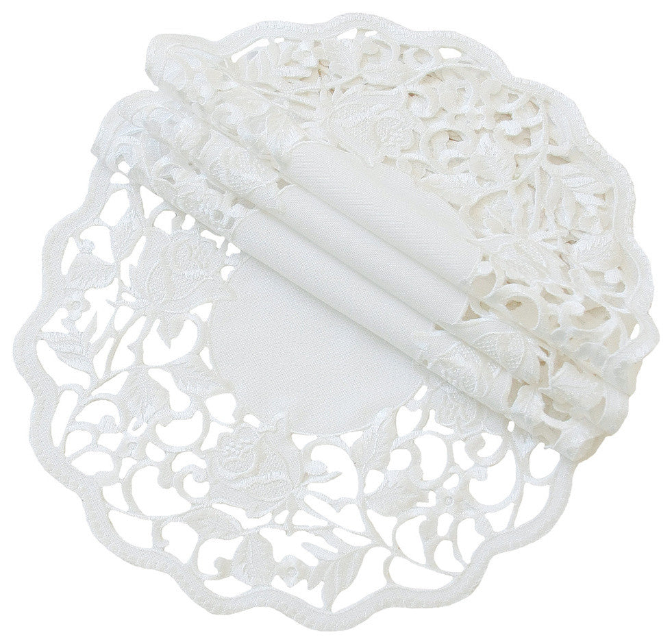 Somerset Embroidered Cutwork Floral Doilies, 16" Round, Set of 4